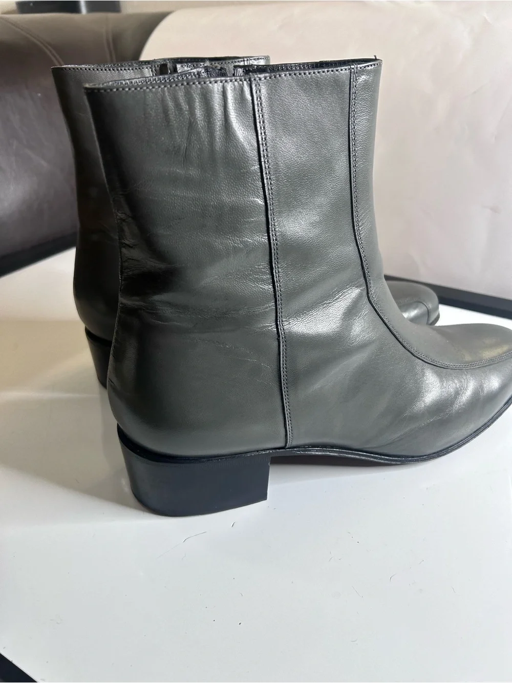 Florsheim DUKE 17087-02 Mens Sz 13 EEE Gray Leather Bike Toe Zipper Dress Boots